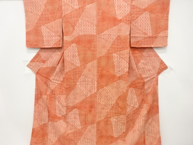 未使用品　切りばめ風　編み目模様　小紋着物